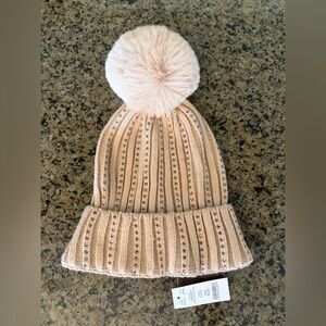 White House Black Market Light Pink Ribbed Knit Hat with Rhinestones NWT